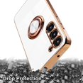 thumbnail image 6 of for Samsung Galaxy S23 Case with 1 Screen Protector, Built-in 360° Rotation Ring Holder Magnetic Stand, Luxury Shiny Plating Edge Shockproof Electroplated Protective Phone Cover (White/Golden), 6 of 14
