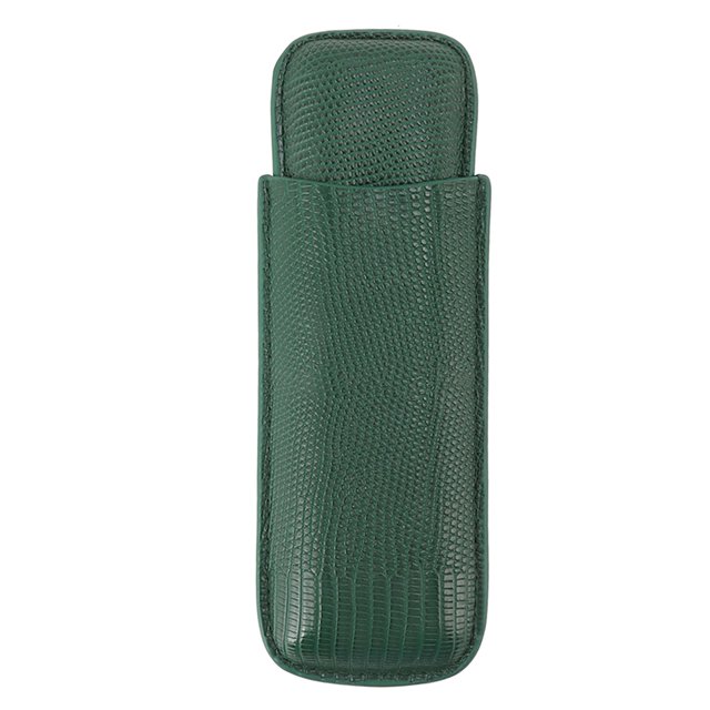 Funda para puros, elegante, portátil, resistente, textura de piel de cocodrilo, piel sintética, soporte para puros con 2 dedos
