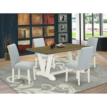 East West Furniture 5-Pc dining room table set Includes 4 Kitchen Chairs with Upholstered Seat and High Back and a Rectangular Dining Table - Linen White Finish