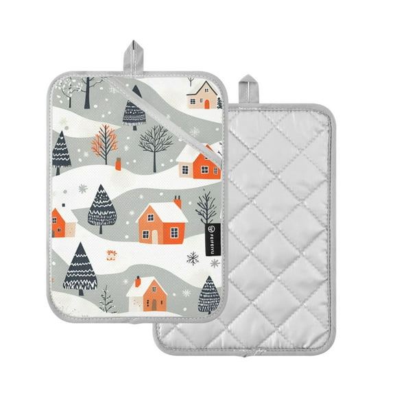 Yayeee Pot Holders Kitchen Heat Resistant with Pocket 7"x9.8" Cotton Oven Cooking Hot Pads, Cartoon Orange Houses