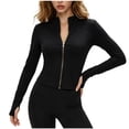 thumbnail image 2 of Favoffer Sportswear Jacket Women's Long Sleeve Stand Collar Elastic Skin Friendly Fabric Tops Slim Fit Athletic Outerwear Yoga Running Workout, 2 of 4