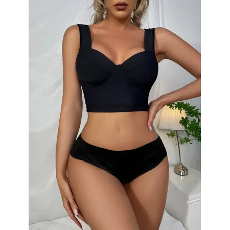 

Solid U-Back Seamless Bra Set Camisole Sports Bra & Comfy Thong Women‘s Lingerie & Underwear