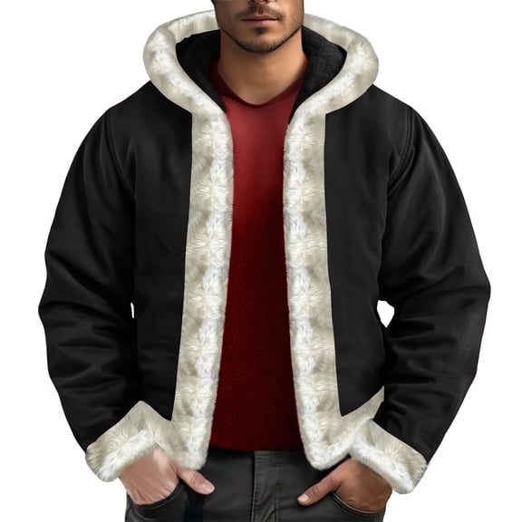 Men's New Fleece-Lined Hooded Cardigan Hoodie - Black L