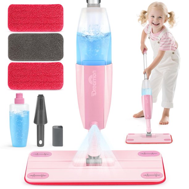 Fregona en aerosol para niños Mop Dreamon con 3 almohadillas lavables y rociador