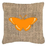 Carolines Treasures BB1038-BL-OR-PW1818 Butterfly Burlap and Orange Indoor & Outdoor Decorative Fabric Pillow - 18 x 18 in.