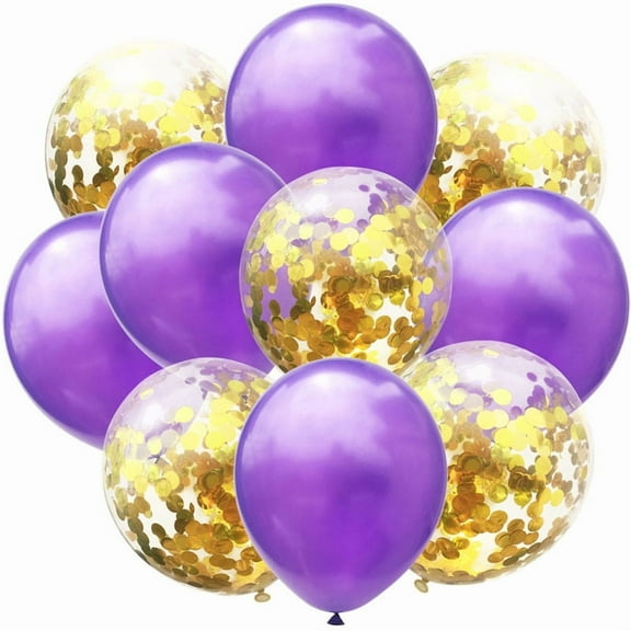 Firefly Hope 50PCS Purple and Gold Premium 12 Inch Confetti Balloons, Bulk Party Balloons for Birthday & Bridal Shower Decor
