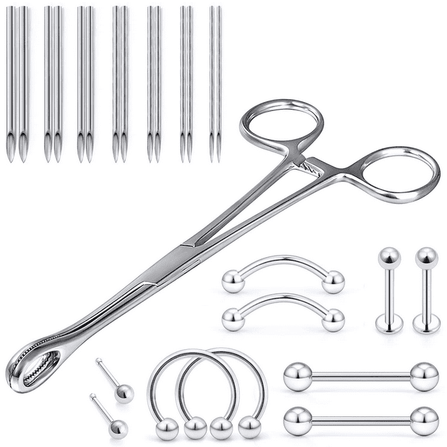 8 Style Body Piercing Tools Kit, Piercing Clamps & Forceps for Nose, Septum, Lip, Tongue, Eyebrow, Belly, Ear, Dermal Piercing, Piercing Jewelry Kit