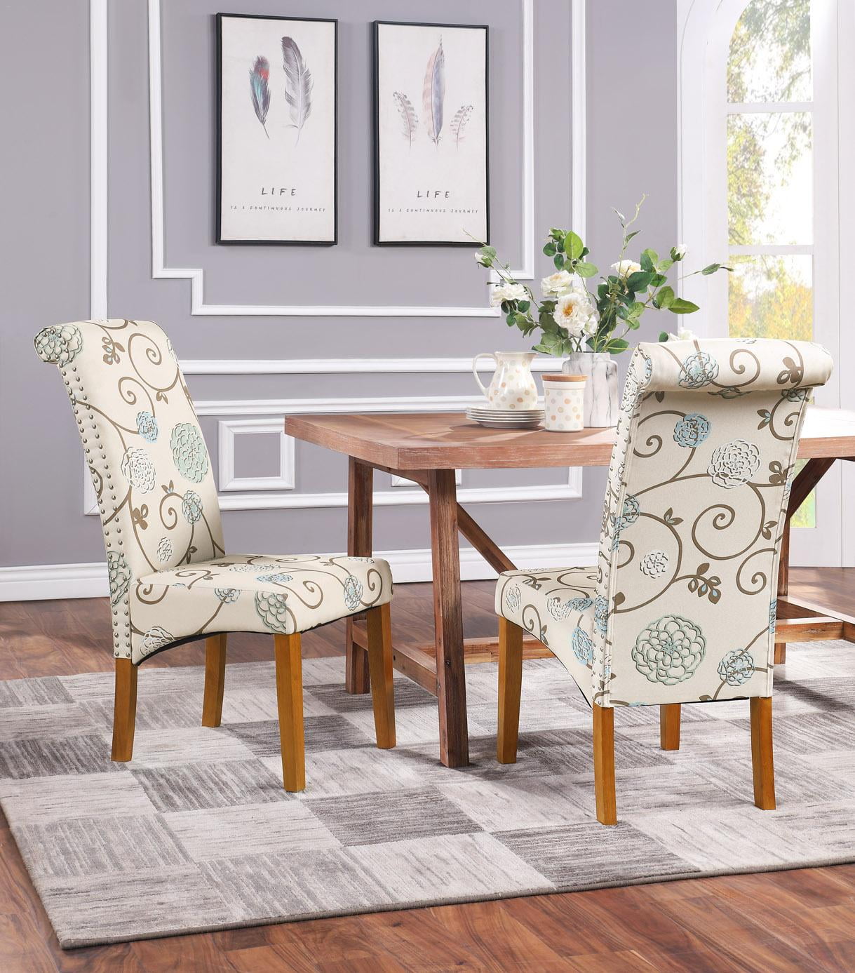 2-piece dining chair, fabric upholstered chair with solid wood legs