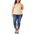 thumbnail image 2 of Agnes Orinda Plus Size Top for Women Ribbed Knit CutOut Twist Knot Neckline Short Sleeve Tee Shirt 4X Beige, 2 of 5
