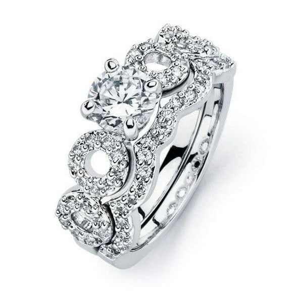 Sterling Silver 925 Rhodium Plated Infinity Engagement Ring Set White CZ Jewelry Female Size 8