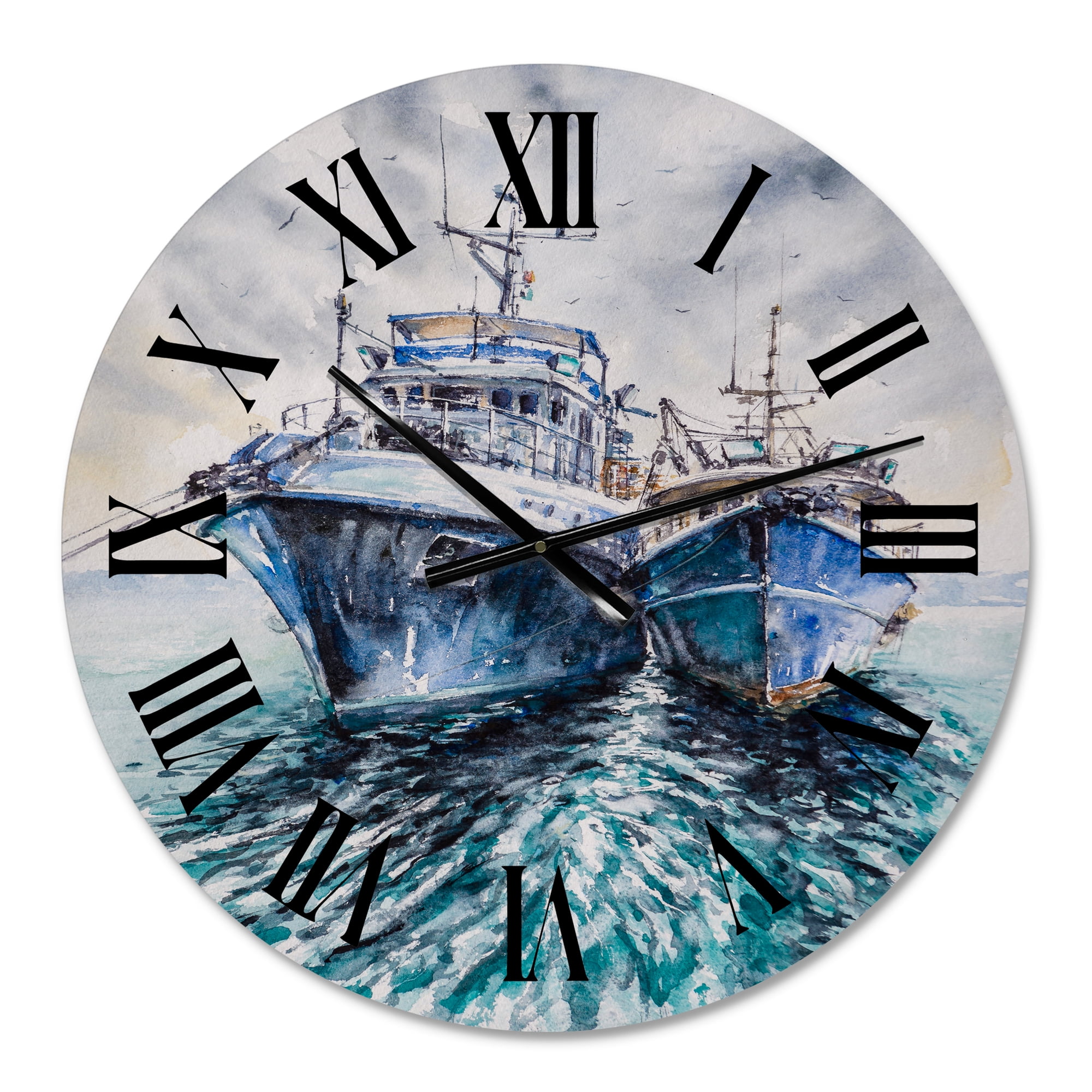 Designart 'Two Fishing Boats Before A Storm Anchored' Nautical & Coastal Wall Clock