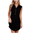 thumbnail image 3 of TaTaai Women's Sleeveless Collared Half Placket Solid Casual Dress Breathable Moisture Wicking Side Pockets Curved Hem Wrinkle Resistant for Spring Summer Beach Cover-Up Office Casual Gift, 3 of 9