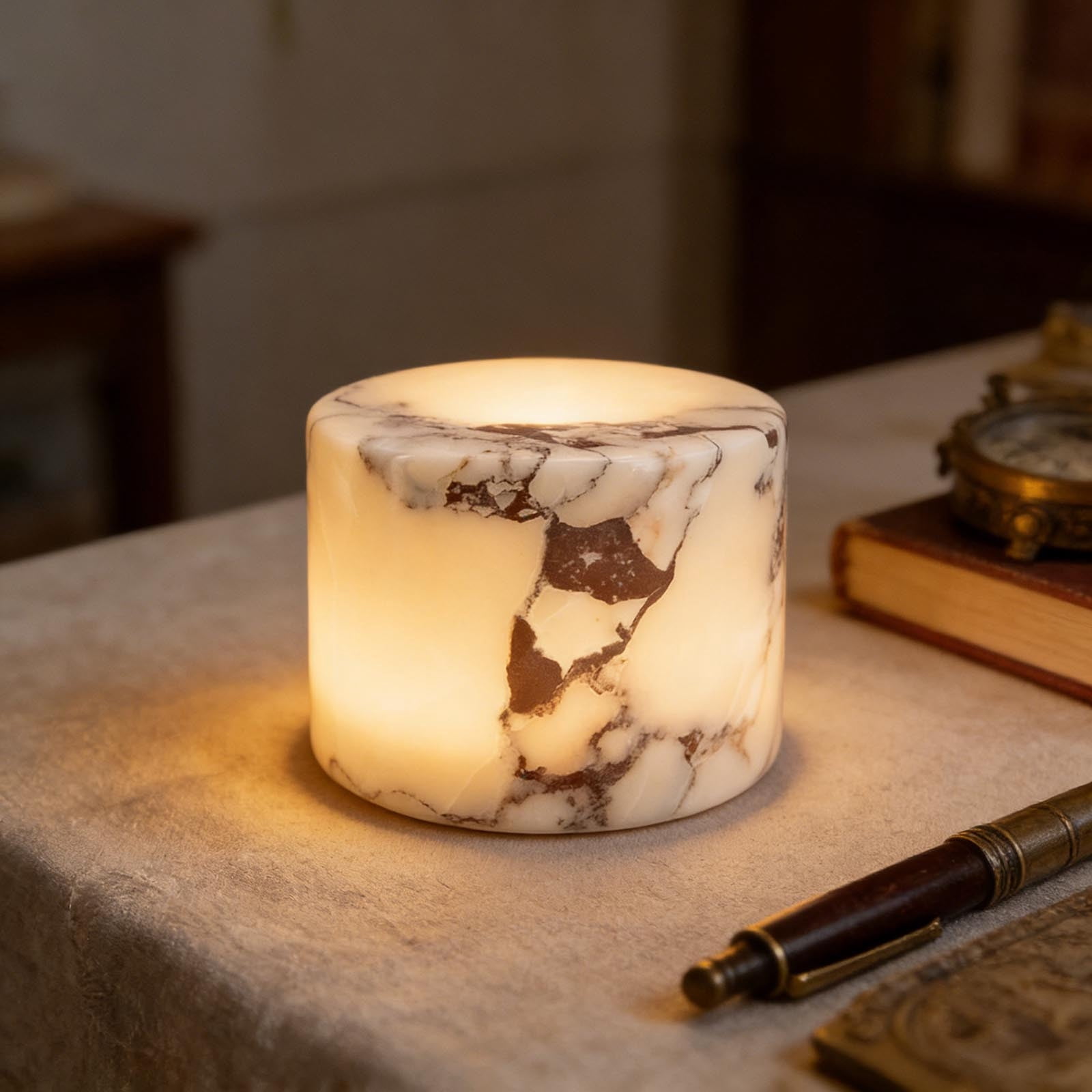 VAIFTILNO Marble Touch Lamp Night Light, Rechargeable LED Stone Bedside Table Lamps, Dimmable Natural Onyx Tap Light, Small Ambient Desk Lamp, Wireless Home Bedroom Decor(Marble-White Cylinder)