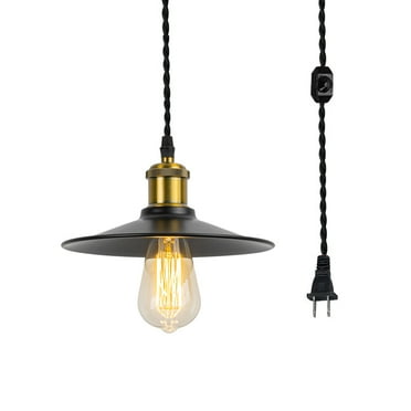 KAYYELAMP Hanging Light Black Metal Shade Gold bronze Base 15 Feet Plug in Cord Dimming Pendant light Vintage Design for Kitchen Island Dining Table Loft Bar(No Bulb)