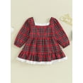 thumbnail image 2 of Liacowi Little Girls Christmas Dress Long Sleeves Plaid Lace Trim Party Princess Dress Toddler Girls Fall Christmas A-line Dress 9M-4T, 2 of 9