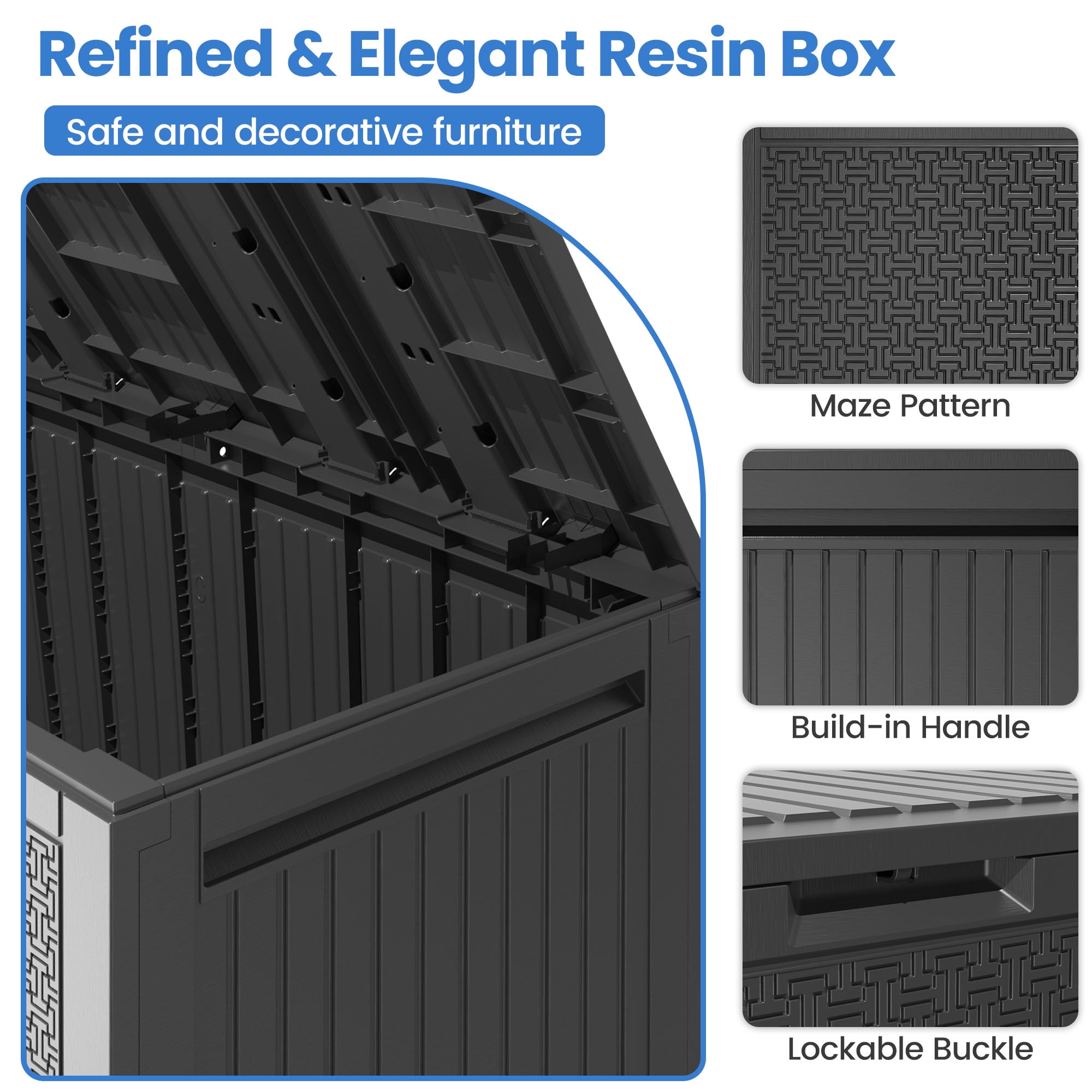 90Gal Outdoor Storage Box, Seizeen PE Rattan Patio Deck Box with
