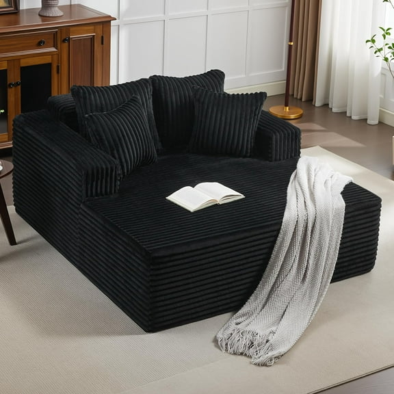 61"x54.3" Oversized Chaise Lounge Indoor, Wide Boneless Corduroy Loveseat with 4 Pillows, Armrests, Comfy Fluffy Reading Couch, No Assembly Required Deep Seat Sofa for Living Room, Bedroom, Office