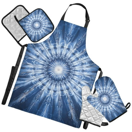 Ryvnso Ethnic Feather Kitchen Apron Oven Mitts Set Pot Holders