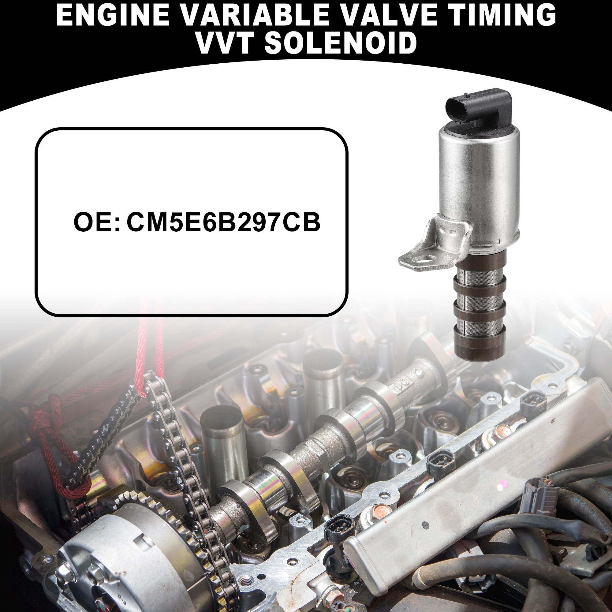 Engine Variable Valve Timing VVT Solenoid - for Ford Focus 2011-2018 Metal Silver Tone - 2 Pc