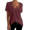 thumbnail image 2 of T Shirts for Women Summer Casual Short Sleeve Deep V Neck Relaxed Fit Plain Basic Tshirt Womens Tees, 2 of 5