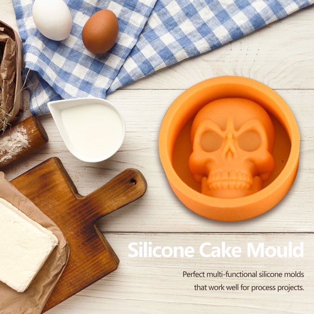 Moldes Para Fondant Molde de calavera para tarta, decoración de Halloween, molde para hornear jabón, utensilios de cocina para hornear (naranja)