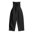 thumbnail image 7 of Women's Strapless Tube Jumpsuit, Adjustable Tie Front Bodice Wide Leg Outfit, Cotton Linen Blend Summer Casual Beachwear, Resort and Vacation Jumpsuit for Women​-Black, 7 of 7