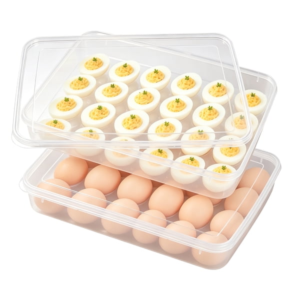 YSTDHL Deviled Egg Containers with Lid, (Set of 2), Plastic Egg Holder for Refrigerator for 48 Eggs, Clear Storage Deviled Egg Carrier Tray, Fridge Stackable Countertop Portable Egg Dispenser