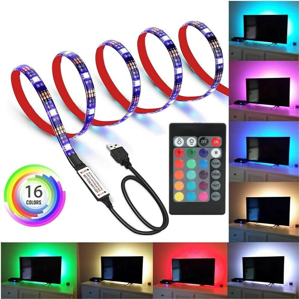 LED Strip Lights USB TV Backlight DC 5V RGB Strip Lights for 40 to 60 in HDTV Desktop PC Neon TV Lights Bias Lighting with 24 Key Remote - Walmart.com LED Strip Lights USB TV Backlight DC 5V RGB Strip Lights for 40 to 60 in HDTV Desktop PC Neon TV Lights Bias Lighting with 24 Key Remote - Walmart.com