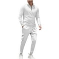 thumbnail image 3 of UVEASISHA Mens Casual 2 Piece Sets Quarter Zip Mock Neck Golf Shirts and Cargo Sweatpant Sweatsuit Set Solid Color Long Sleeve Tracksuit Outfits White S, 3 of 5
