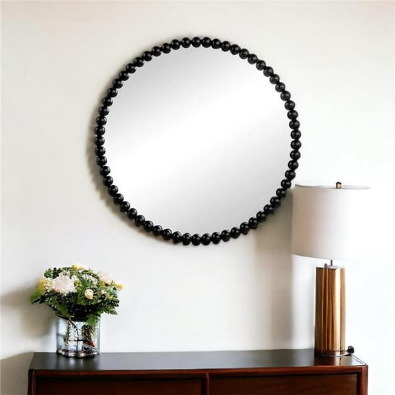 HomeRoots 485107 32 in. Black Round Iron Framed Accent Mirror