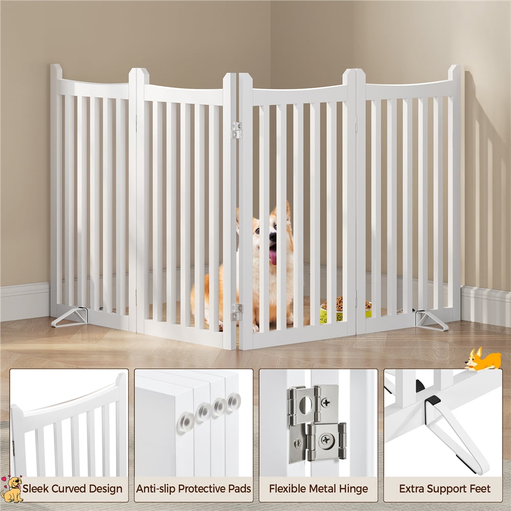 Yaheetech 36"H 4-Panel Wooden Foldable Pet Fence with Two Support Feet, White