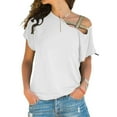 thumbnail image 1 of Plus Size Women Cross Cold Shoulder T-shirt Summer Casual Short Sleeve Loose Tops, 1 of 2
