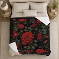 thumbnail image 5 of Dark red roses black floral Flannel Blanket for bedroom sofa living room reading nook Home Decor romantic vintage rosebud leaf botanical garden art Gift for flower lovers, 5 of 9
