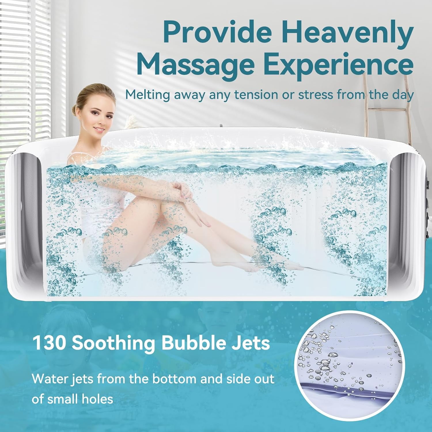 Inflatable Hot Tub 77"X 77"X 25", 4-6 Person Large Polygon Outdoor Spa Blow Up Hottubs with 130 Bubble Jets, Blow Up Air Hot Tub with Heater Pump and Side Table, Insulated Cover, 2 Filter Cartridges