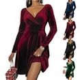 thumbnail image 7 of Womens Wrap V Neck Long Sleeve Velvet Glitter A Line Cocktail Party Swing Fit and Flare Skater Mini Dress, 7 of 7