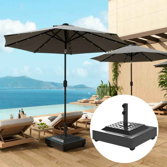 Outsunny Patio Umbrella Base Holder Outdoor Umbrella Stand with Wheels, Fillable Umbrella Base for Garden Poolside, Black