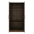 thumbnail image 3 of Oufan Rustic Brown 2-Door Wooden Wardrobe Armoire with 3 Storage Shelves & Clothing Rod for Bedroom, 3 of 9