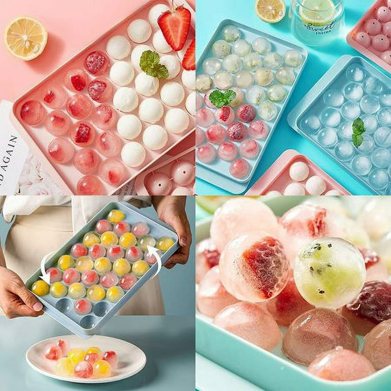 Round Ice Cube Tray with Lid Ice Ball Maker Mold for Freezer with Container  Mini Circle Ice Cube Tray Making 66PCS Sphere Ice Chilling Cocktail