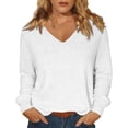 thumbnail image 4 of Basic Sweaters Women Fall Long Sleeve V Neck Tops Casual Lightweight Knit Warm Pullover Sweater White S, 4 of 8