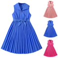 thumbnail image 4 of Odeerbi 8-13 Años Niñas Verano Algodón Tanque Vestido Cuello Solapa Plisado Vestido Con Cinturón Dos Piezas Conjunto Sin Mangas Blazer Vestido, 4 of 4