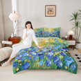 thumbnail image 4 of Manfei Chic Blue Floral Flowers Full Size Comforter Sets 3-Piece for Female Men,Abstract Oil Painting Bedding Comforter Set,Blue Green Lightweight Bedding Sets,Microfiber Bedroom Decor,Reversible, 4 of 8