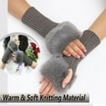 thumbnail image 3 of Winter Women Fingerless Gloves, Knitted Arm Warmers Hand Mittens, ThumbHole Faux Fur Wrist Short Cuff for Women, 3 of 5