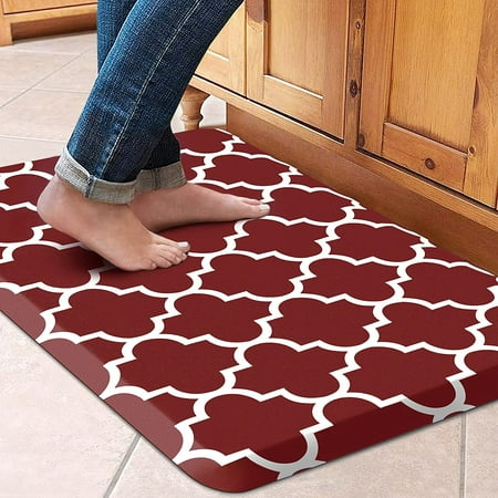 

Kitchen Mat Cushioned Anti-Fatigue Kitchen Rug 17.3 x 28 Non Slip Waterproof Kitchen Mats and Rugs Heavy Duty PVC Ergonomic Comfort Mat for Kitchen Floor Home Office Sink Laundry Red