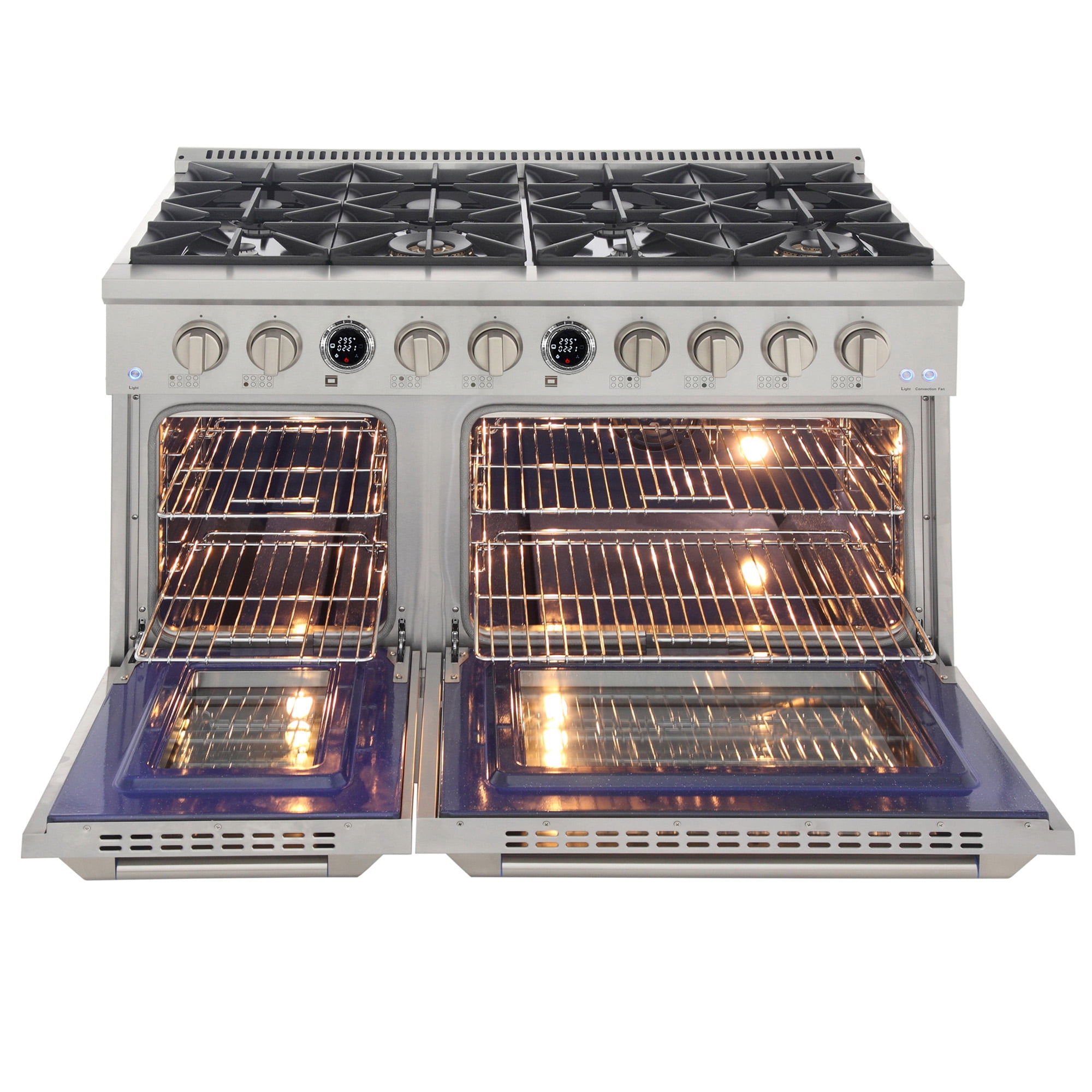 48 in. 6.7 cu. ft. 8 Burners Dual Fuel Range for Propane Gas in Stainless Steel.