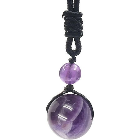 Crystal Necklace for Women Men, Protection Round Bead Pendant Necklaces for Spiritual, Natural Gemstone Chakra Stone Healing Crystals Necklace with Adjustable Rope Cord