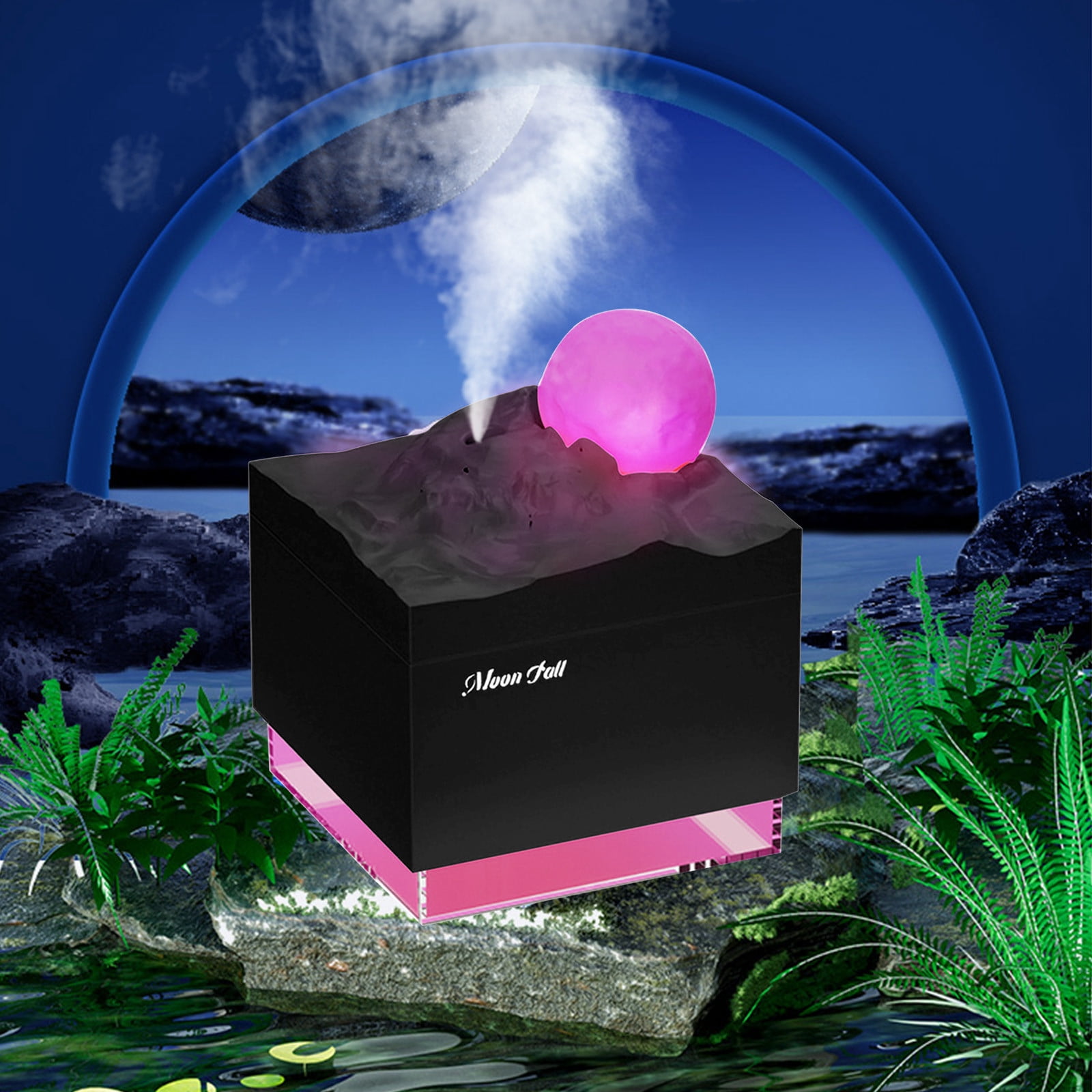 Humidifier Large Room,300Ml Moon Humidifier with Colored Lights (Black),Rechargeable 1200 Mah,Air Humidifier for Home Baby Nursery & Plants