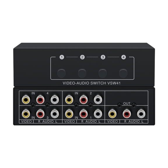 AV Switcher 4 in 1 Out Composite Video L/R Audios Selector Box 4Port AV Audios Video Switcher Lossless Signal Transmission
