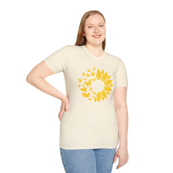 Butterflies Sunflowers, Gildan Unisex Softstyle T-Shirt, Graphic Tee, S-3XL