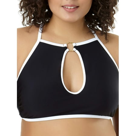Juniors' Plus-Size Cutout Highneck Bikini Top