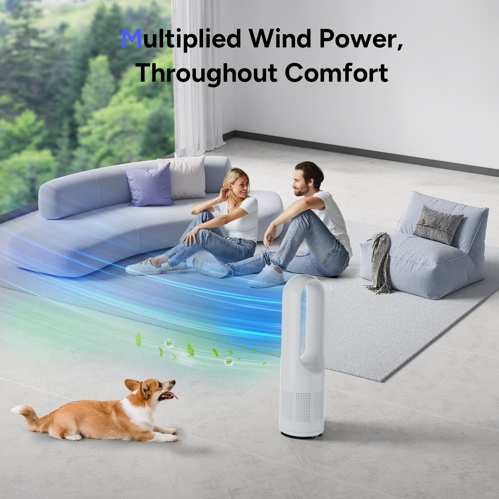 3 IN 1 Tower Fan, 31.5Inch Cooling & Heating Bladeless Fan with HEPA Filter 99.97%, Floor Fan Combo 80° Oscillating with Remote, 8H Timer for Indoor, Bedroom, Home Office Room（White)